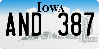 IA license plate AND387