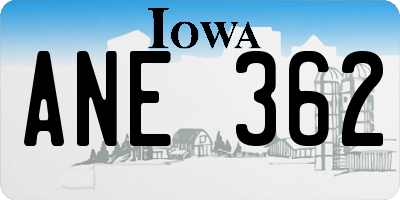 IA license plate ANE362