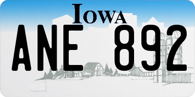 IA license plate ANE892