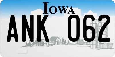 IA license plate ANK062