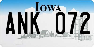 IA license plate ANK072