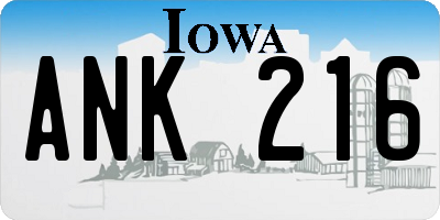 IA license plate ANK216