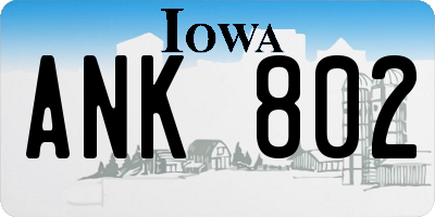 IA license plate ANK802