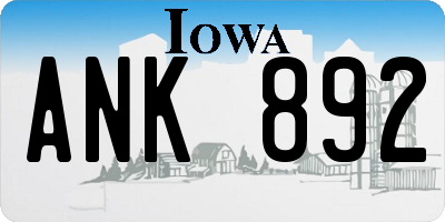 IA license plate ANK892