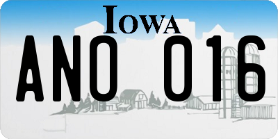 IA license plate ANO016