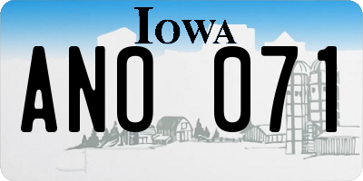 IA license plate ANO071