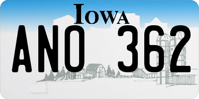 IA license plate ANO362