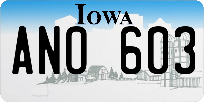 IA license plate ANO603