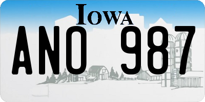 IA license plate ANO987