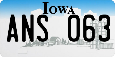 IA license plate ANS063