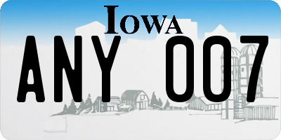 IA license plate ANY007