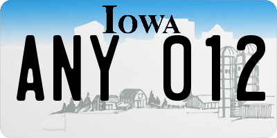 IA license plate ANY012