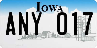 IA license plate ANY017