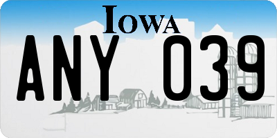 IA license plate ANY039