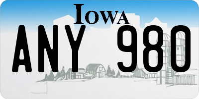 IA license plate ANY980