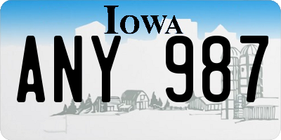 IA license plate ANY987