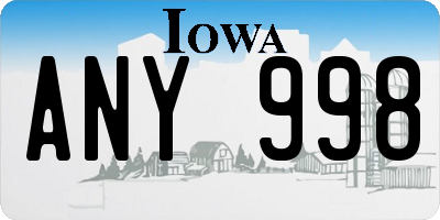 IA license plate ANY998