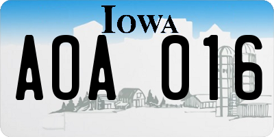 IA license plate AOA016