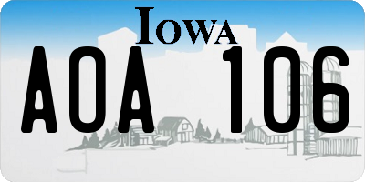 IA license plate AOA106