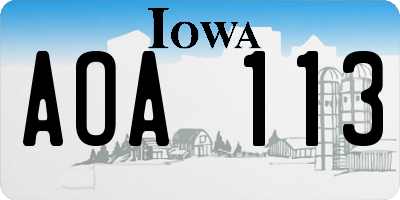IA license plate AOA113