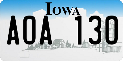 IA license plate AOA130