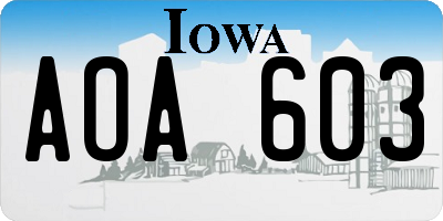IA license plate AOA603