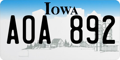 IA license plate AOA892