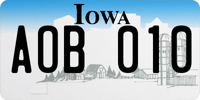 IA license plate AOB010