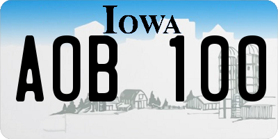 IA license plate AOB100