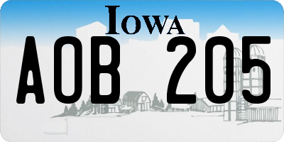 IA license plate AOB205