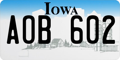 IA license plate AOB602