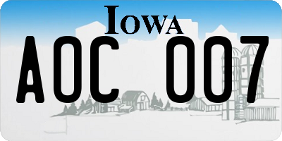 IA license plate AOC007