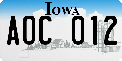 IA license plate AOC012