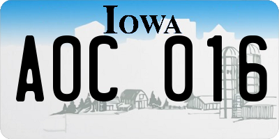 IA license plate AOC016