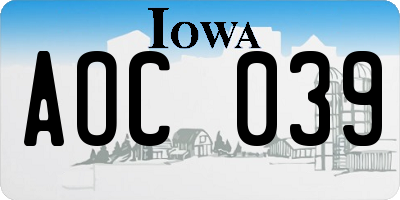 IA license plate AOC039