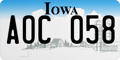 IA license plate AOC058