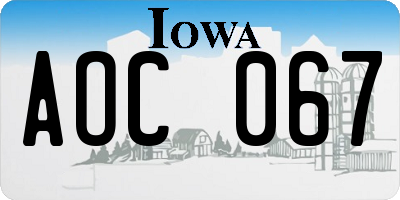 IA license plate AOC067
