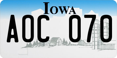 IA license plate AOC070