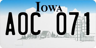 IA license plate AOC071
