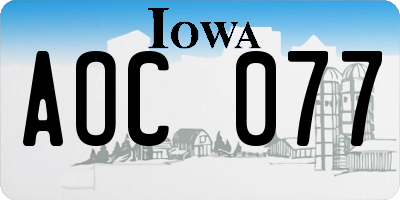 IA license plate AOC077