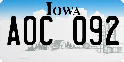IA license plate AOC092