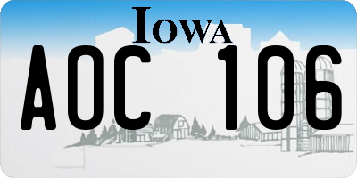 IA license plate AOC106