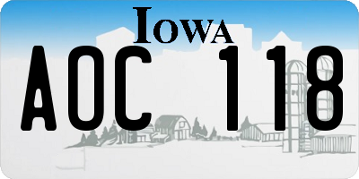 IA license plate AOC118
