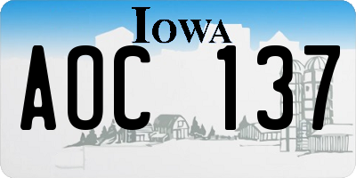IA license plate AOC137