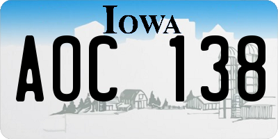 IA license plate AOC138