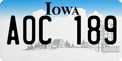 IA license plate AOC189