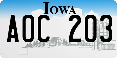 IA license plate AOC203