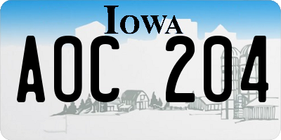IA license plate AOC204