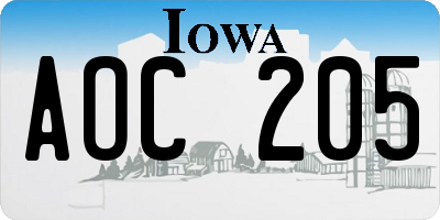 IA license plate AOC205