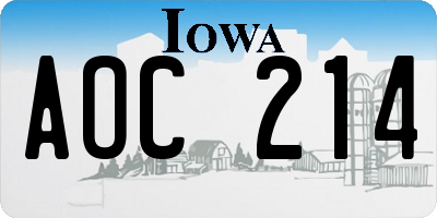 IA license plate AOC214